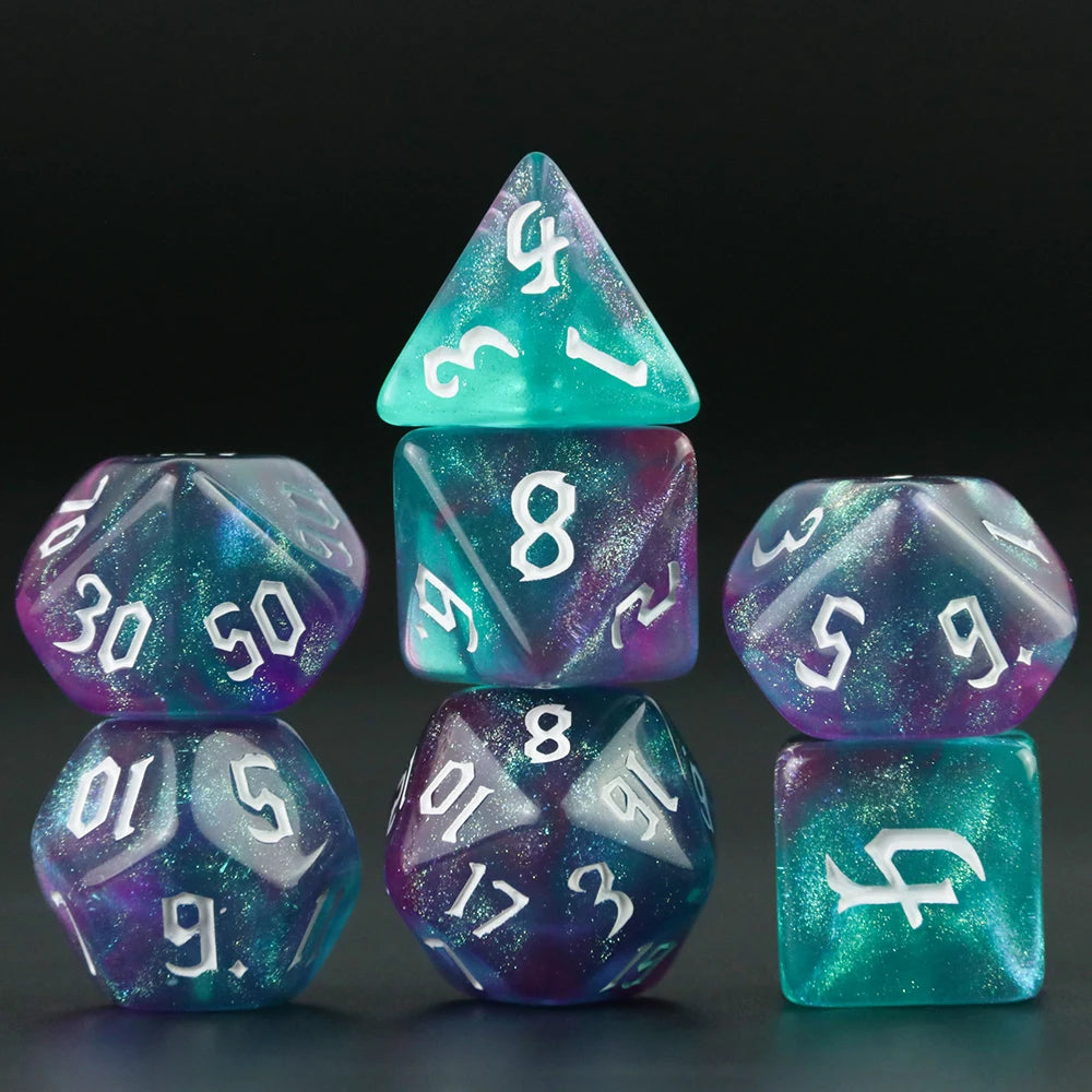 7 Pcs of New Double Colors Dice Polyhedral Gold Font Digital Dices Kit for TRPG RPG D20 D12 D10 D8 D6 D4 Table Game Board Gaming