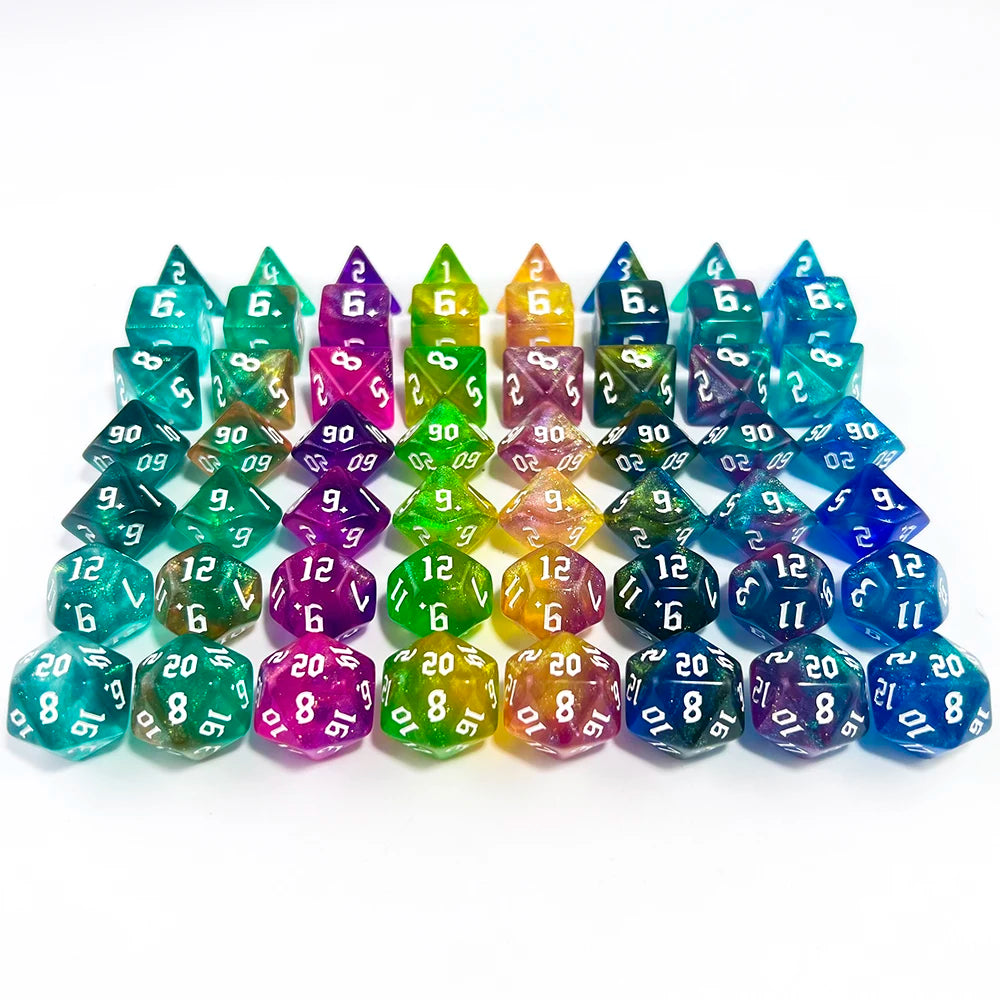 7 Pcs of New Double Colors Dice Polyhedral Gold Font Digital Dices Kit for TRPG RPG D20 D12 D10 D8 D6 D4 Table Game Board Gaming