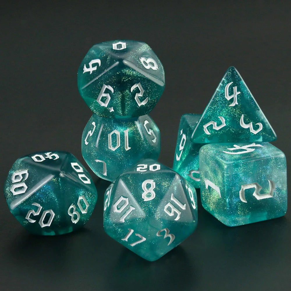 7 Pcs of New Double Colors Dice Polyhedral Gold Font Digital Dices Kit for TRPG RPG D20 D12 D10 D8 D6 D4 Table Game Board Gaming
