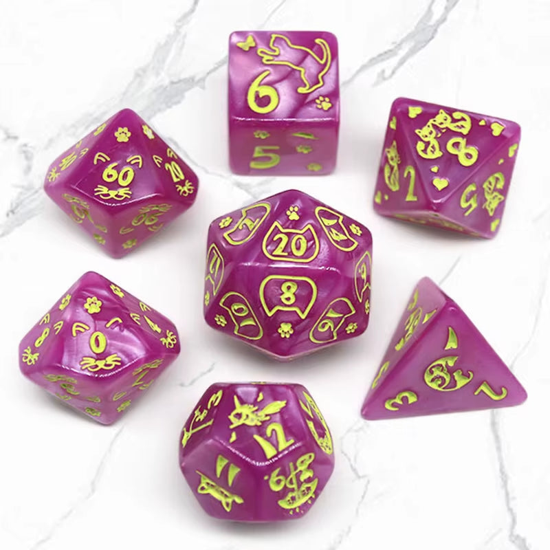 7Pcs D4/6/8/10/12/20 Multi-Sided Gem Dice Die for RPG Dungeons & Dragons DND D&D Games Set Random Color