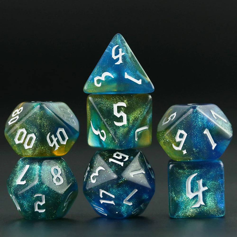 7 Pcs of New Double Colors Dice Polyhedral Gold Font Digital Dices Kit for TRPG RPG D20 D12 D10 D8 D6 D4 Table Game Board Gaming